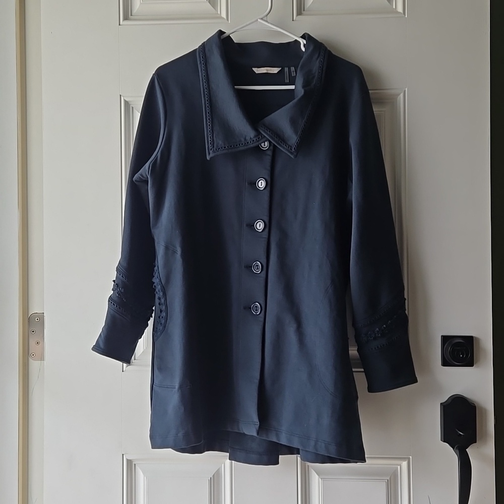 Soft Surroundings Navy Embroidered Jacket